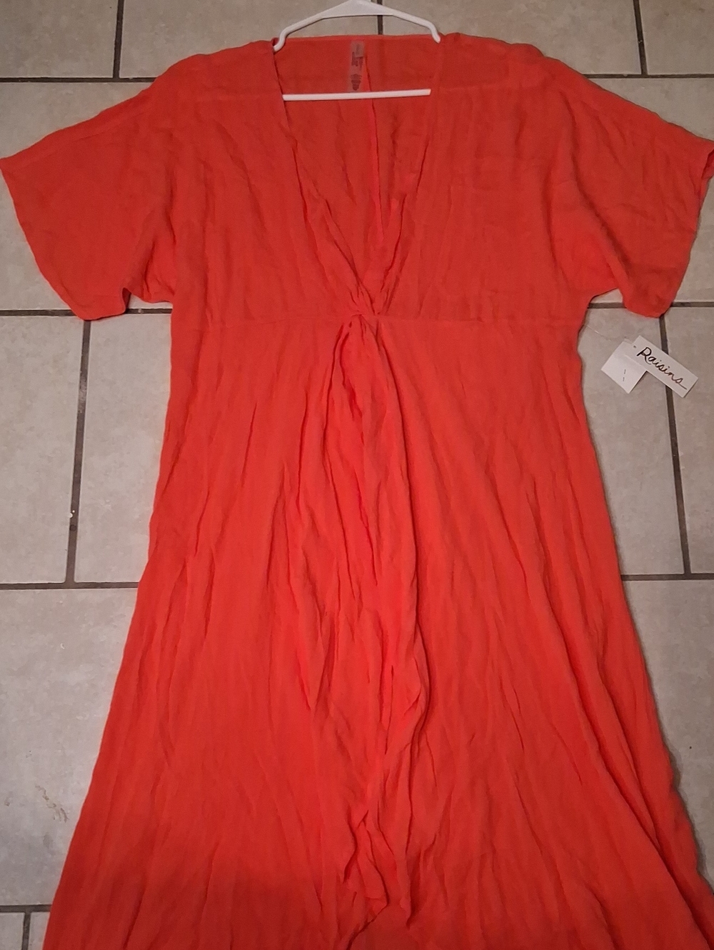 Raisins Womens Sz M Coral/Orange VNeck Open Front Twist Detail Swim Cover Up NWT
